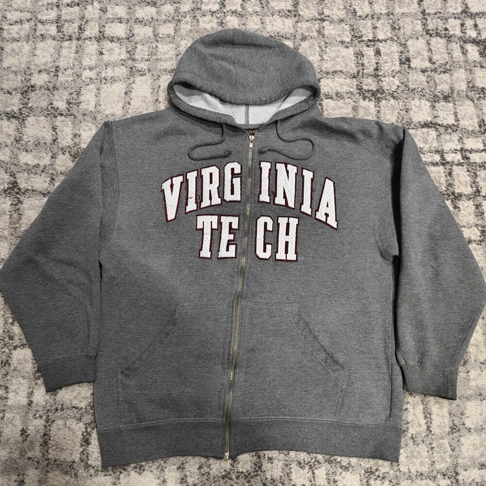 Vintage 90s Virginia Tech Hokies Full Zip Hoodie Sweatshirt Oarsman Gray M